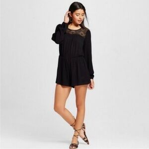 Xhilaration Black Open-Knit Lace Romper